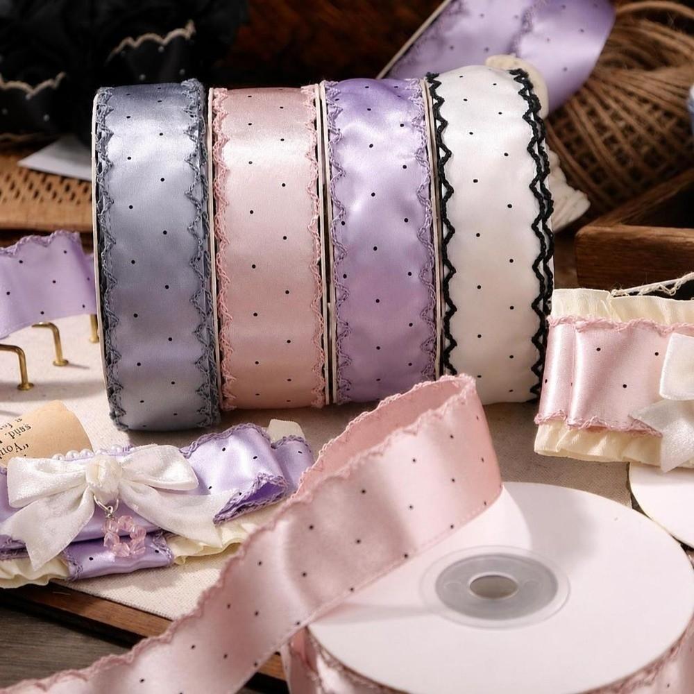 DIY Bow Satin Fabric Ribbons Gift Box Bouquet Tape Ribbons Hair Accessories Dot Lace Ribbon Gift
