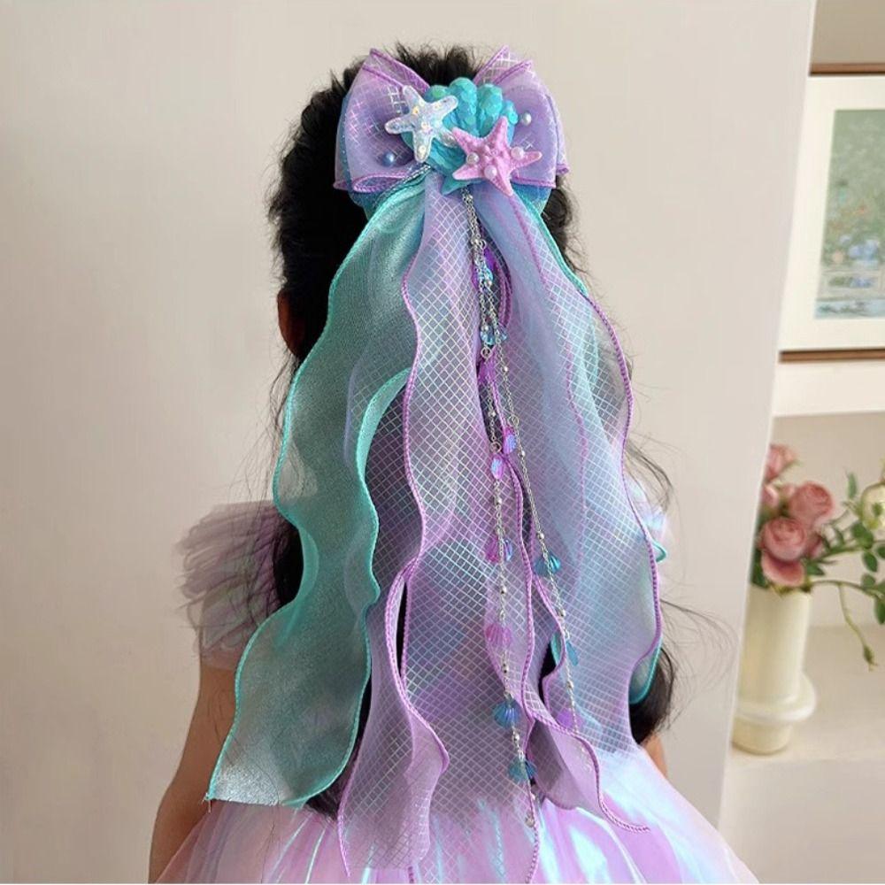 Bowknot Ribbon Hair Clips Mermaid Ponytail Headdress New Princess Headwear Girls
