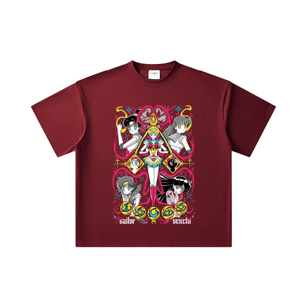 

260 GSM Double Yarn 32 Count 100% Cotton Sailor Moon V2 Print Unisex Heavy Cotton T Shirt 2XL вина червоного кольору