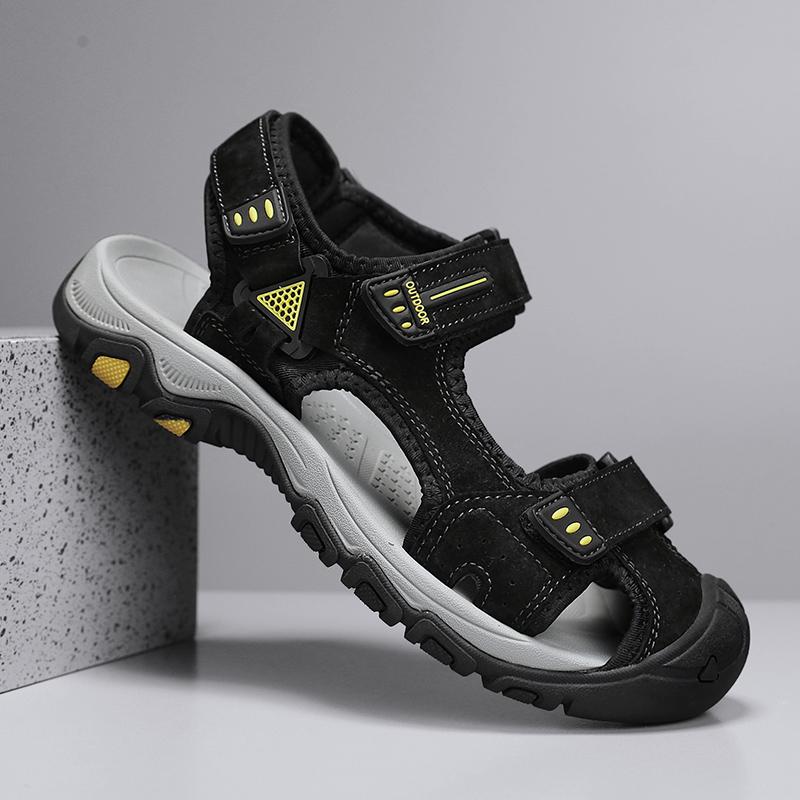 

Летние мужские сандалии Baotou для спорта на открытом воздухе, противоударные мужские туфли, мягкие резиновые, легкие походные туфли, черные шлепанцы на плоской подошве 38