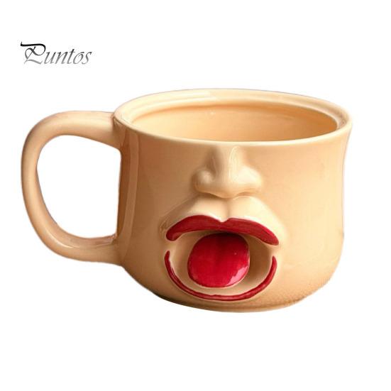 Large Capacity Beverage Mug Quirky Tongue Out Ceramic Coffee Mug, 10oz Unique 3D Sculpted Face Cup Housewarming Present for Tea Milk, Funny