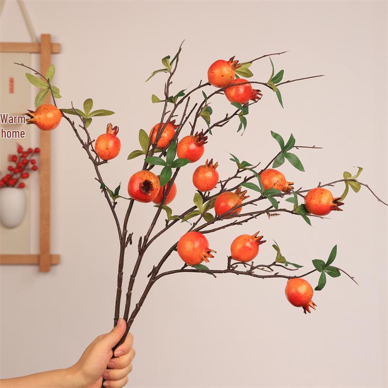 Pomegranate & Persimmon Fruit Tree Branch Bouquet: Artificial Floral Decoration for Living and Dining Rooms
