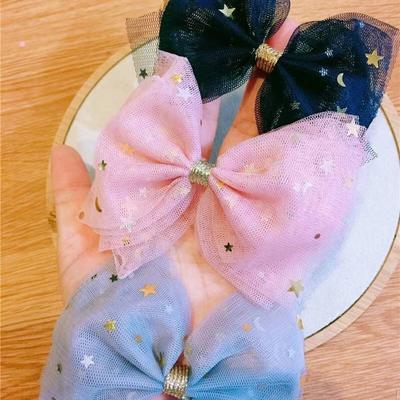 2 adet Çocuk Çift Katmanlı File Fiyonklu Toka Yan Klips Kadınlar Kızlar Moda Kore Tatlı Öğrenci Yıldız Saç Klipsi Saç Aksesuarları