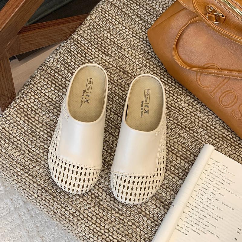 

Плетеные полые тапочки на толстой подошве с прохладным верхом, женские, новые 2025 года, удобные и дышащие, пляжные римские тапочки на одной педали 40