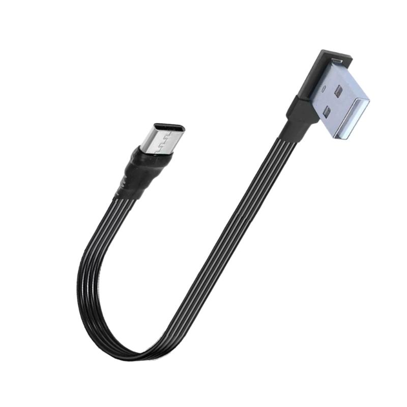 Flat Flexible Right Angled 90 Degree Usb Male to Type C Charging Data Cable 10W for Cellphone Laptop