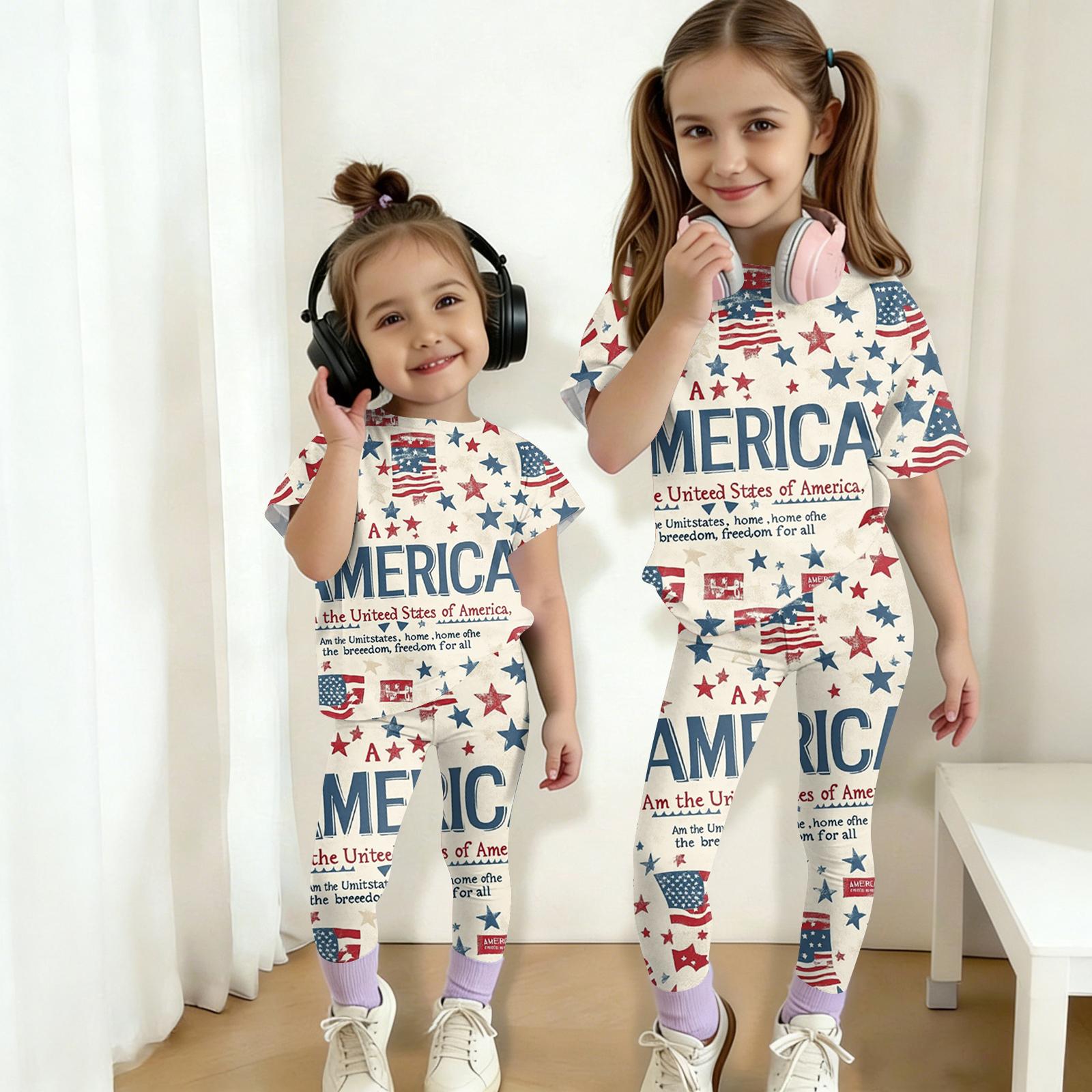 

Kids Two Piece Set Short Sleeve Top and Long Pants Outfit with Printed Text and Star Pattern Suitable for Boys and Girls Casual Wear 100 бежевый