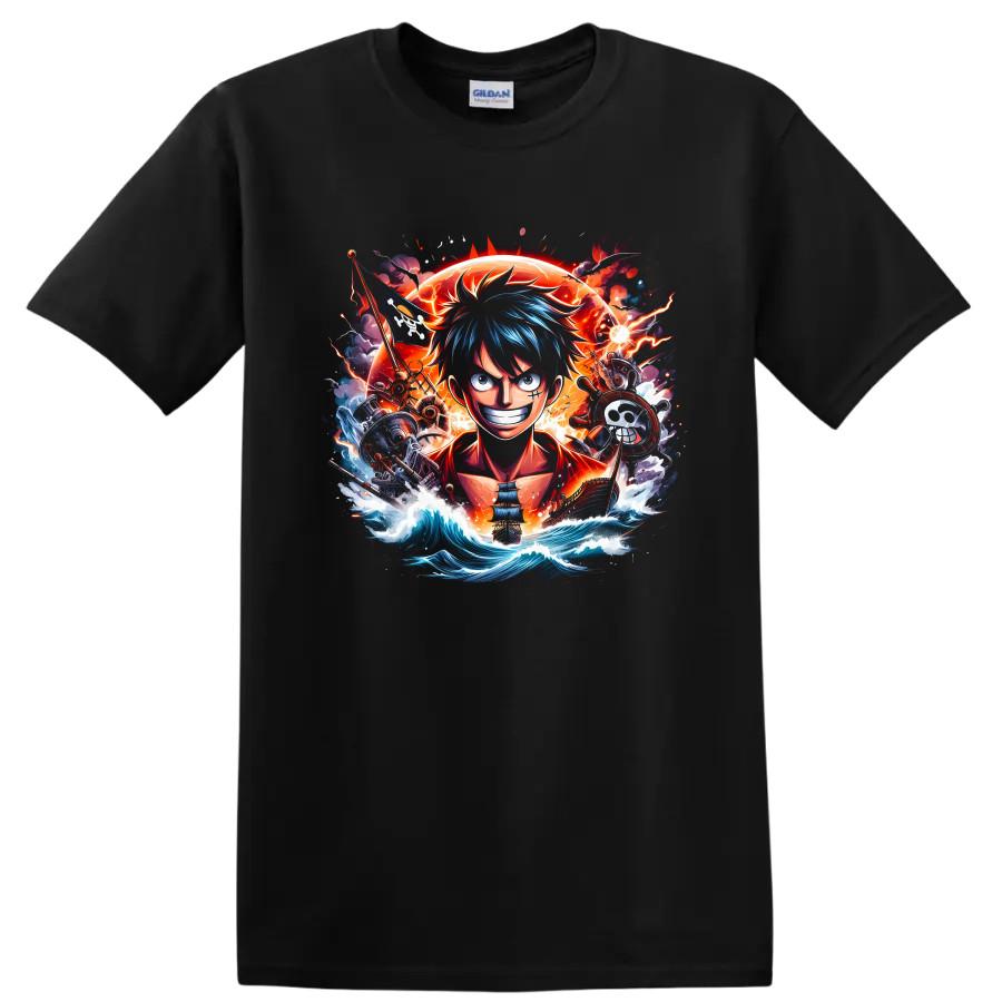Monkey D Luffy One Piece Anime Pirate T Shirt w/ Ocean Ship Art Tee Gift Graphic