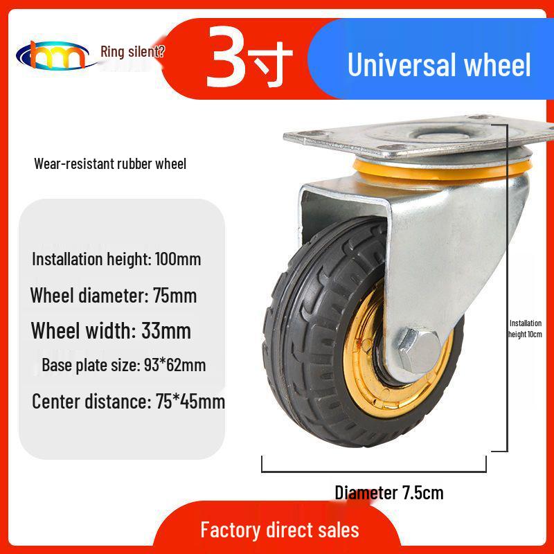 Schwerlast-Gummi-Lenkrollen mit Bremse - Doppelt gelagert, Größen 3/4/5 Zoll