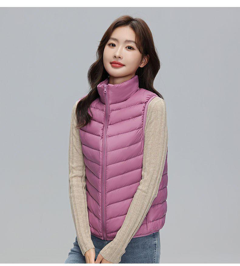 Velvet Women's Stand-up Collar Vest Light Down Jacket Women's Pinghu Large Size Thin Light Winter Coat Vest