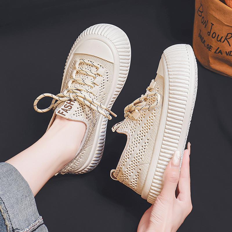 

Summer comfortable platform sports shoes women s flying woven hollow mesh shoes breathable versatile white shoes women 40