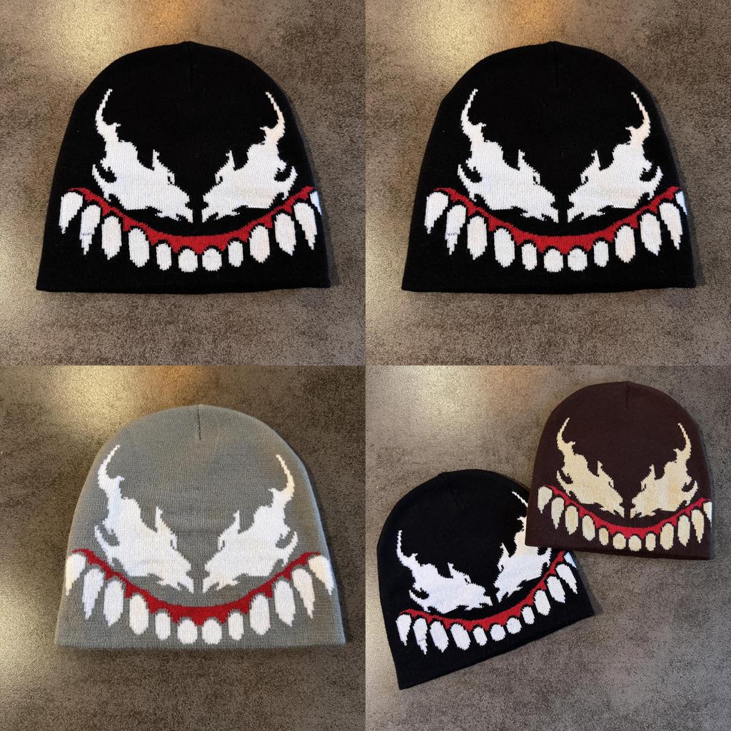 Venom Fashion Knit Cap Casual Streetwear With Acrylic Material For Autumn Winter Warmth