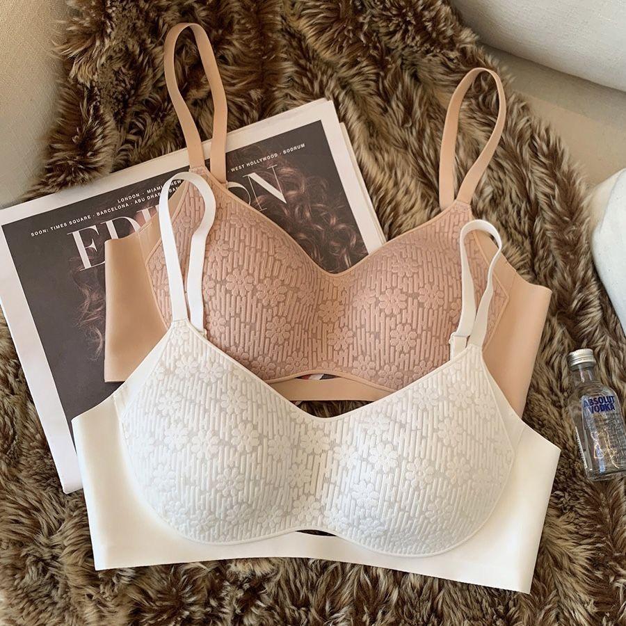 Tunn kupa spets-BH för kvinnor Bygelfri mjuk bomulls push-up-BH för stora bröst med sidokontroll av brösten och lyftfunktion