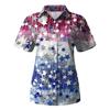 Women's Casual Short Sleeve Button Down Shirt Independent Day Star Print Collar Blouse Lightweight Summer Top