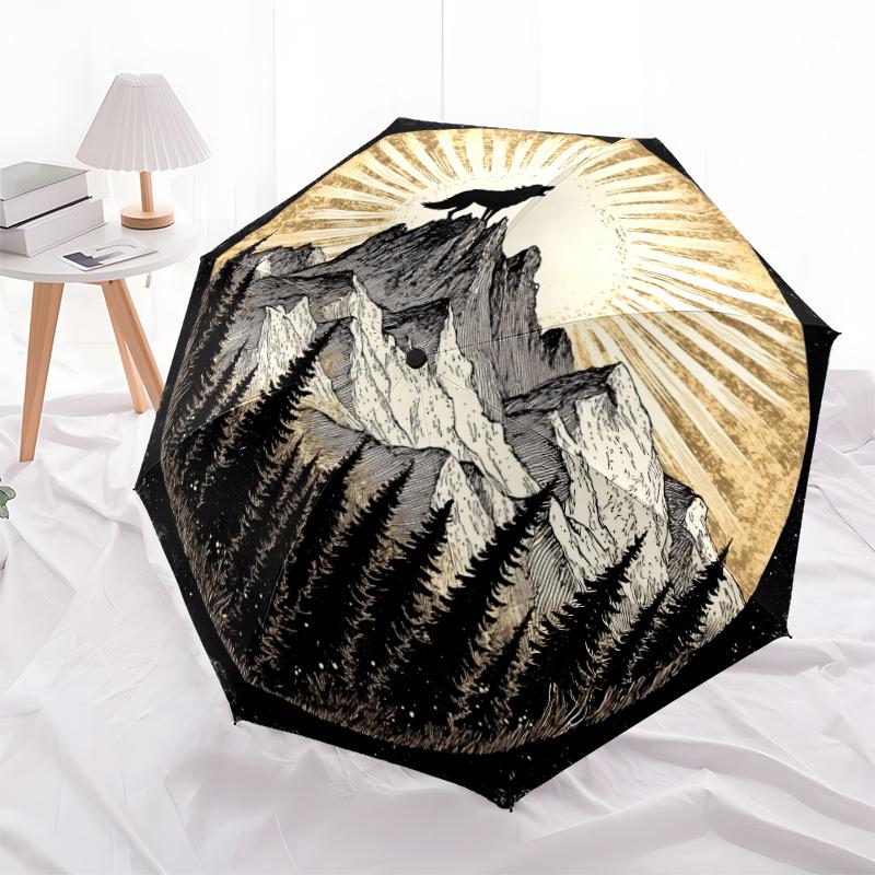 

Snarling Wolf pattern, automatic folding umbrella, portable and foldable design, 8 ribs, a Christmas or birthday gift.