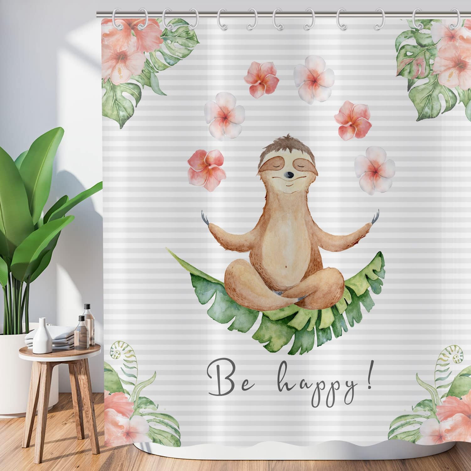 

Funny Tree Otter Yoga Rose Flower Shower Curtain 180X 210Cm Tropical Green Leaves Washable Waterproof Shower Curtain W60H190(CM)-1 Pcs