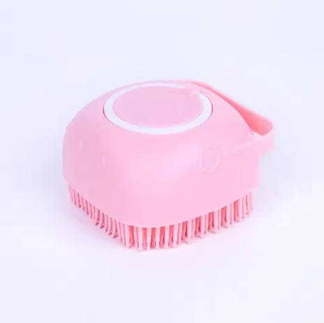 

Soft Silicone Pet Bath Massage Brush 2-in-1 Dog Cat Grooming Scrubber with Shampoo Dispenser Comb рожевий