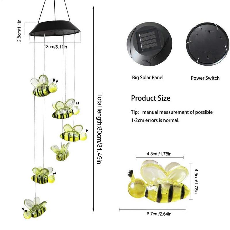 Solar Wind Chime Solar Wind Chime Lights Bee Design Waterproof Lighted Spinner Decorative Windchime Ornaments For Deck Home