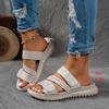 Ladies' Multi-color Elastic Ribbon Slippers with Velcro Adhesive Soft Sole Outdoor Walking Slippers