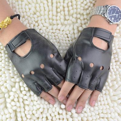Lederhandschuhe schwarz fingerlos Fahrmode Herren Damen Halbfingerhandschuhe neu