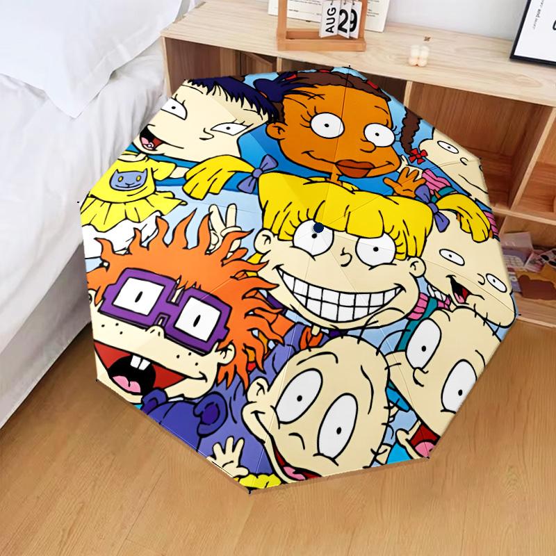 1PC Rugrats Automatic Folding Umbrella 8-Rib Travel Umbrella with Auto Portable Case, Ideal Gift for Birthdays
