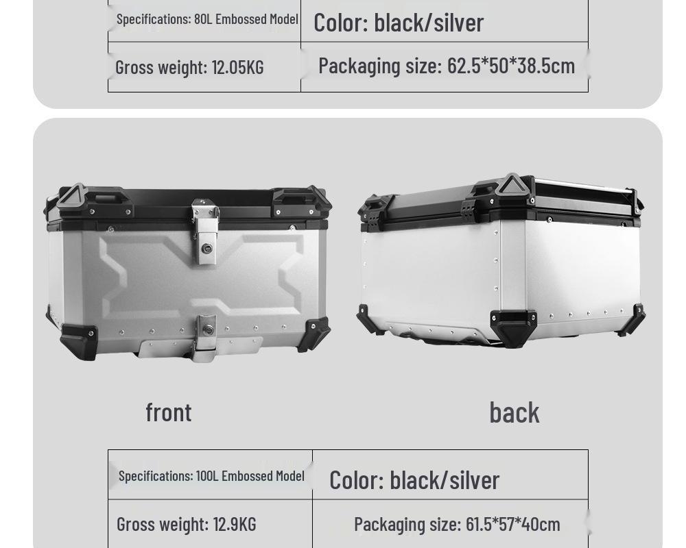Quick Release Aluminum Motorcycle Tail Box - Available In 28L To 100L Capacities