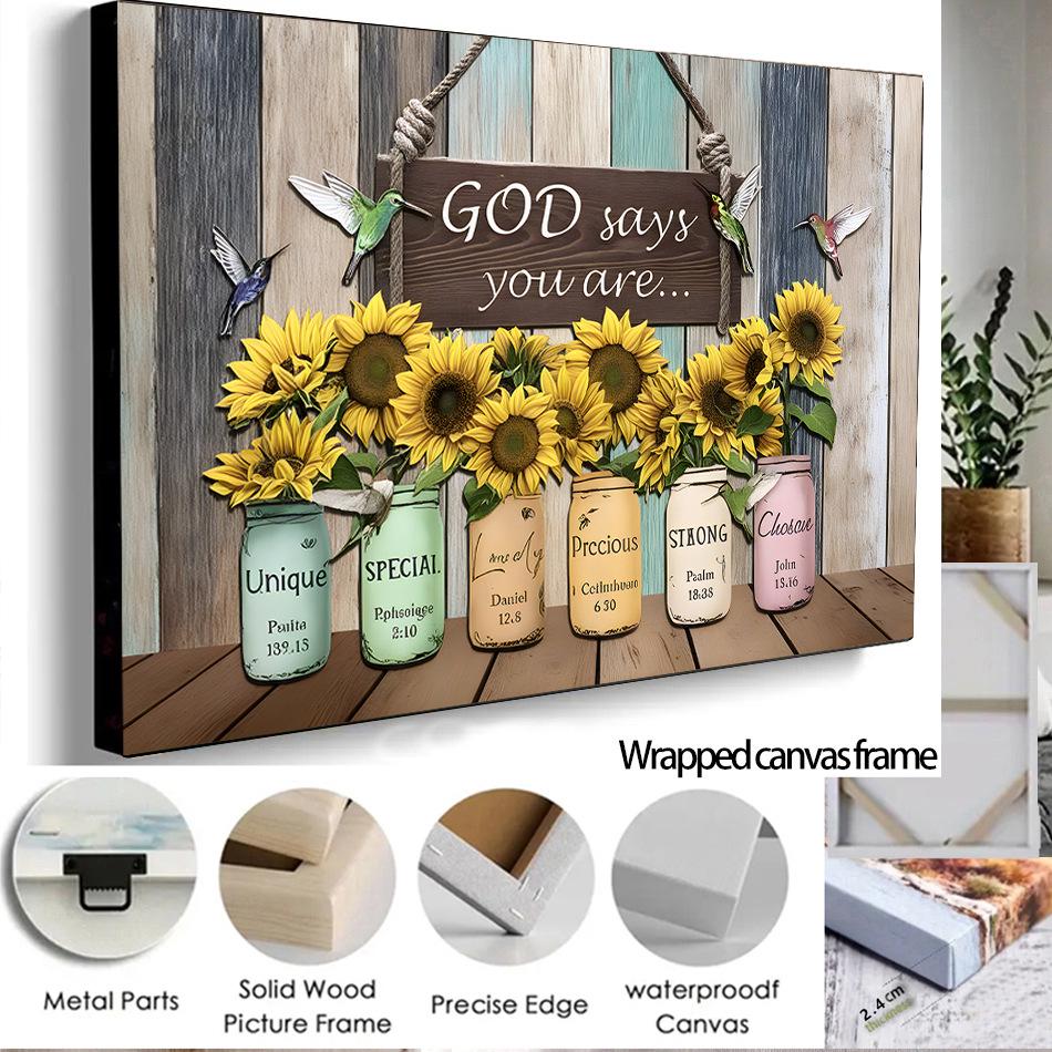 Retro Floral Wall Art: Daisy & Butterfly Canvas with Wooden Frame