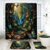 Butterfly Trees, Flowers And Plants, Digital Printing, Shower Curtain, Bathroom Four-Piece Set With Hooks