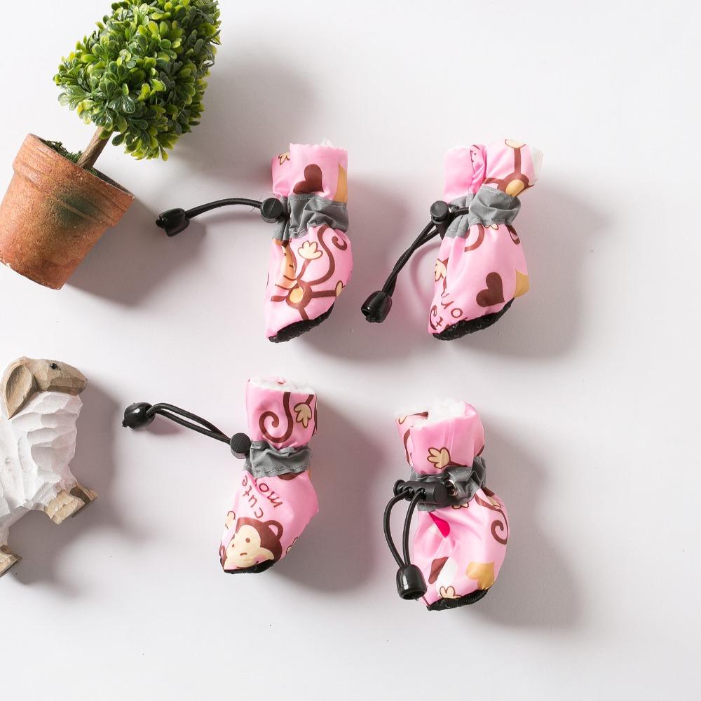 

4 шт./набір Мультяшні дощовики для домашніх тварин з флісовою підкладкою Шкарпетки з гуми для котів та собак Осінь Зима 1 рожевий