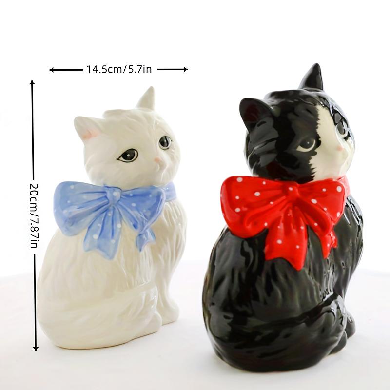 1PC Decoration Cat Lover Gifts Ceramic Vase Hand-Drawn Polka Dot Bow Tie Cute Small Diameter Aesthetic Cat Shape Artistic 20x14cm