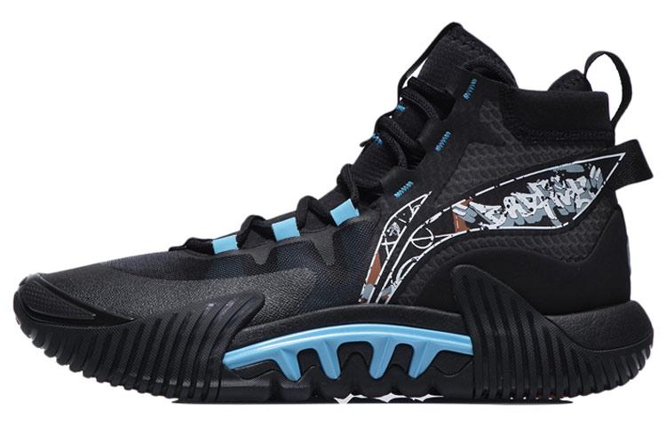 Li Ning Badfive 2 Износостойкие Дышащие Высокие Баскетбольные Кроссовки Мужские Черно-Синие ABFR001-1 39