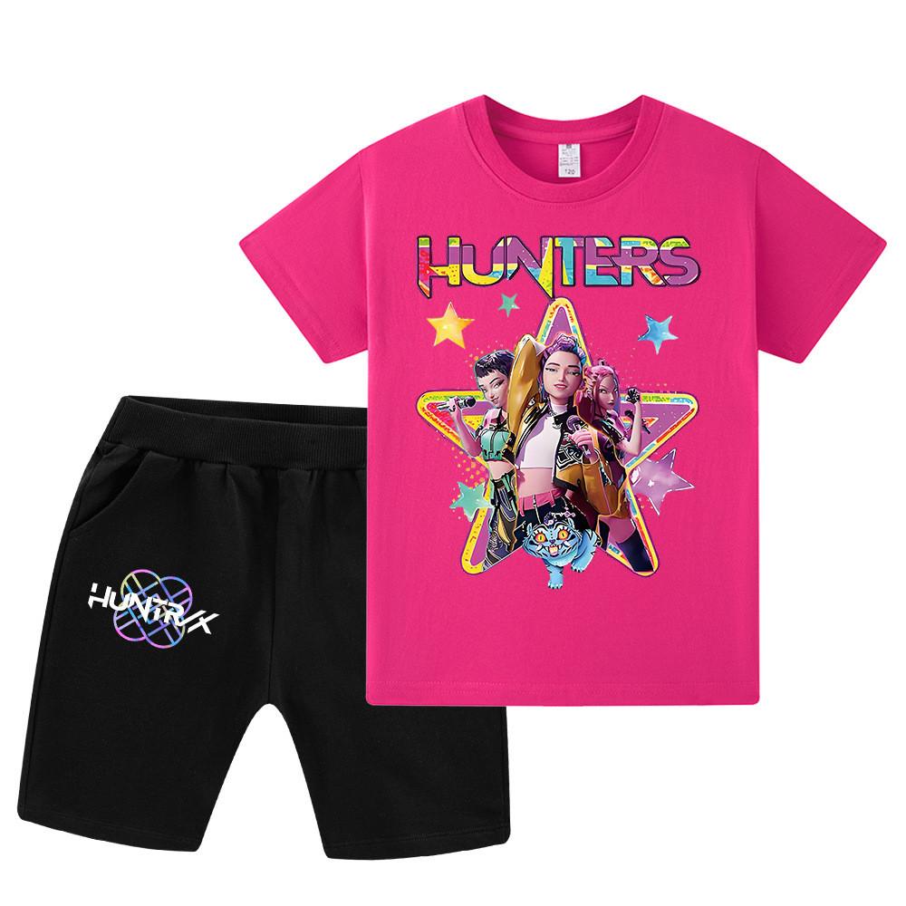 WA1197 Kids Boys Girls Kpop Rumi Zoey Mira Print Short Sleeves T-shirt Shorts Pants Sets
