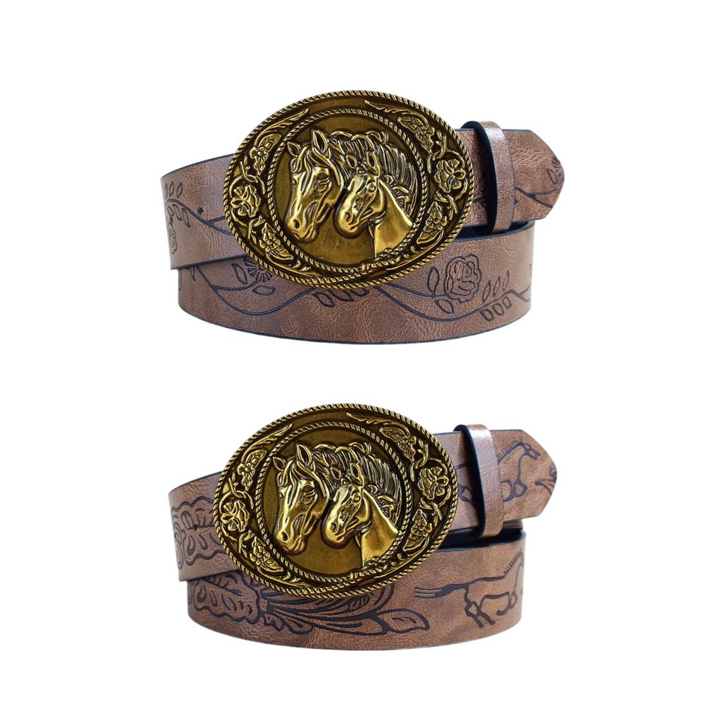 Waist Belt Punk Chain for Cowboy Cowgirl Carved Horse Buckle Retro Floral Buckle Waist Chain Sexy Belt