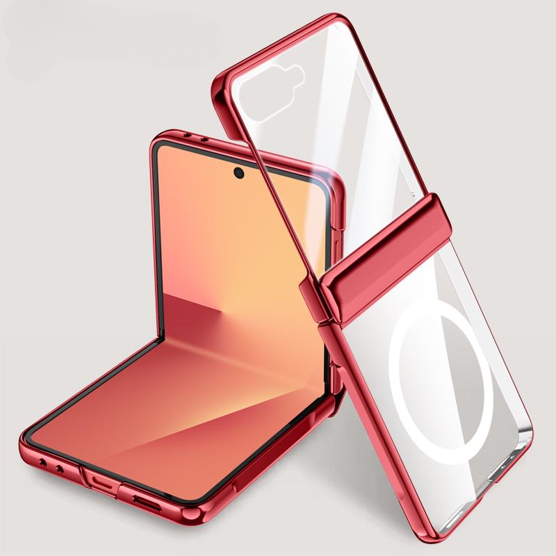 Transparent Acrylic Plating Magnetic Case for Samsung Galaxy Z Flip 7 8 Flip7 Flip8 Hinge Protection Screen Protector Cover