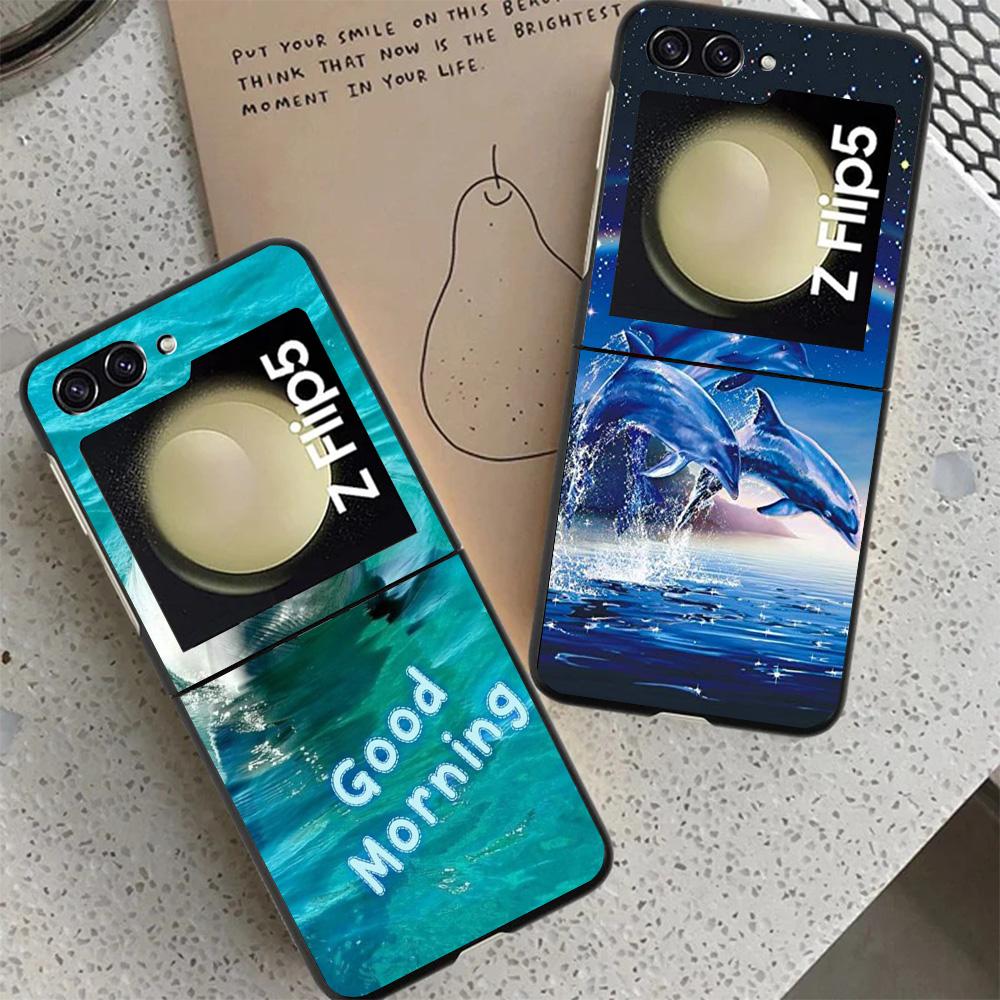 Ocean Animal Cute Dolphin Case For Samsung Galaxy Z Flip 7 6 5 4 3 z Flip7 Flip6 Flip5 Flip4 5G Phone Cover Flip3 Folding Coque