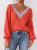 Lace sequined collar splicing V-neck pullover top European and American women's clothing loose lazy style long-sleeved sweater
