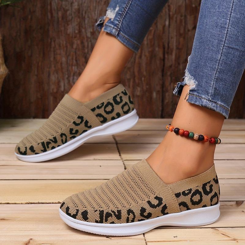 New Spring 2025 leopard print woven mesh casual sports single shoe for women