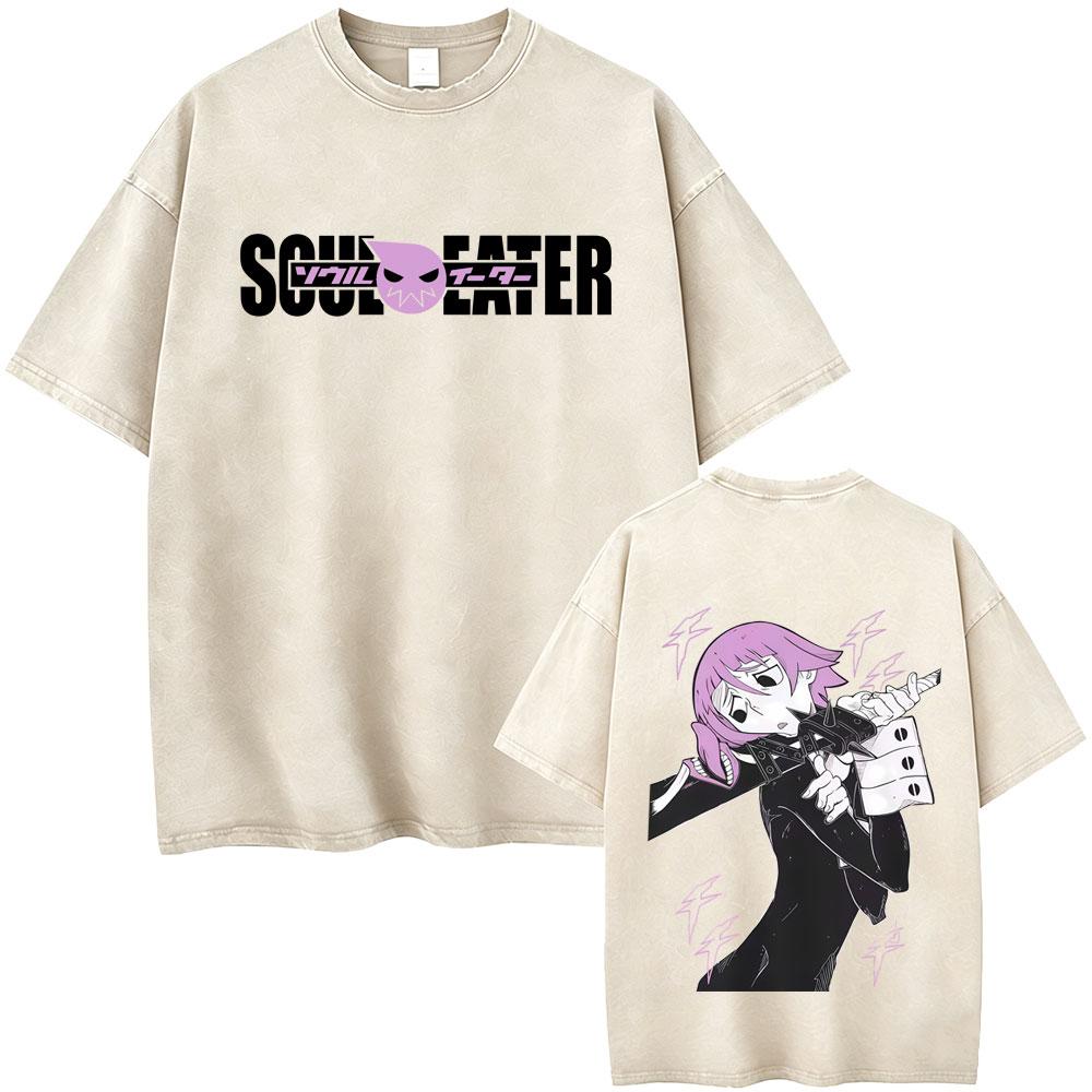 Washed Vintage Anime Soul Eater Black Star Graphic Tshirt Mens Retro Manga T Shirt Men Women Fashion Casual Oversized Tshirts