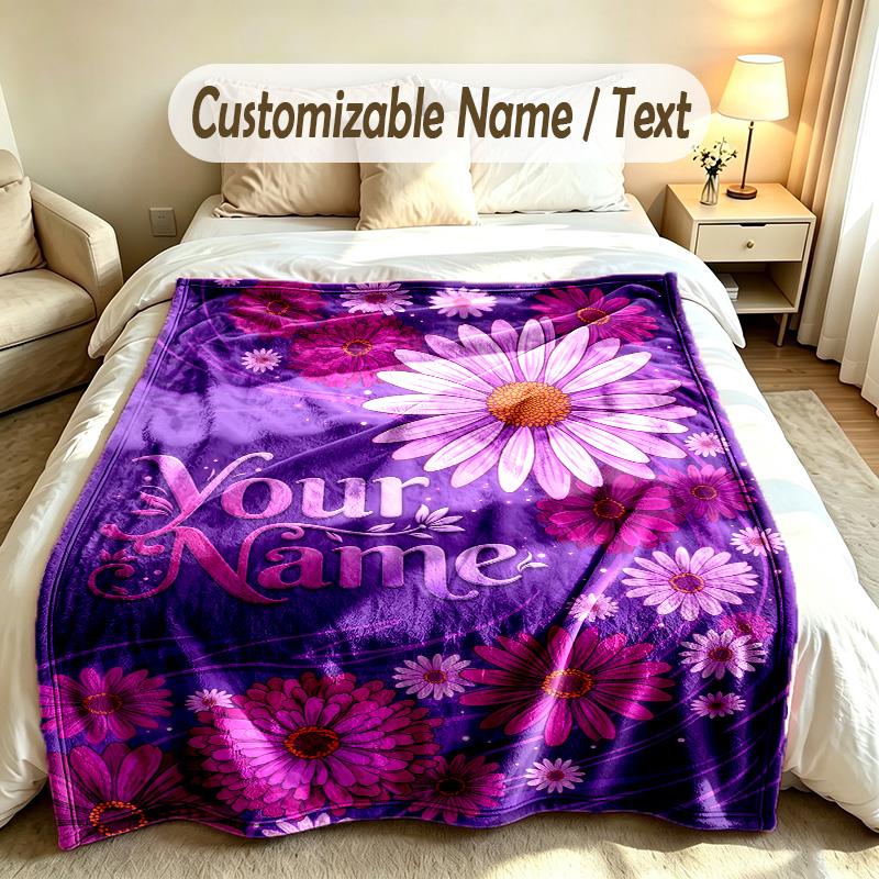 Floral Garden Theme Soft Blanket Personalized Custom Name Text Print Warm Blanket Home Sofa Bedroom Decor