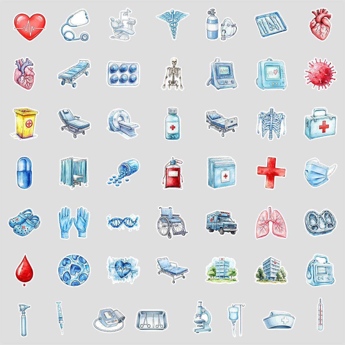 

50 Мультяшных Медицинских Серий Граффити Наклеек Мобильный Чемодан Водонепроницаемые Декоративные Наклейки Креативные Медицинские Наклейки