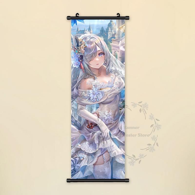 Impact Genshin Poster Anime Hot Games Wall Artwork Hutao Klee Vendi Canvas Painting Print Hanging Scroll Home Decoration Gift