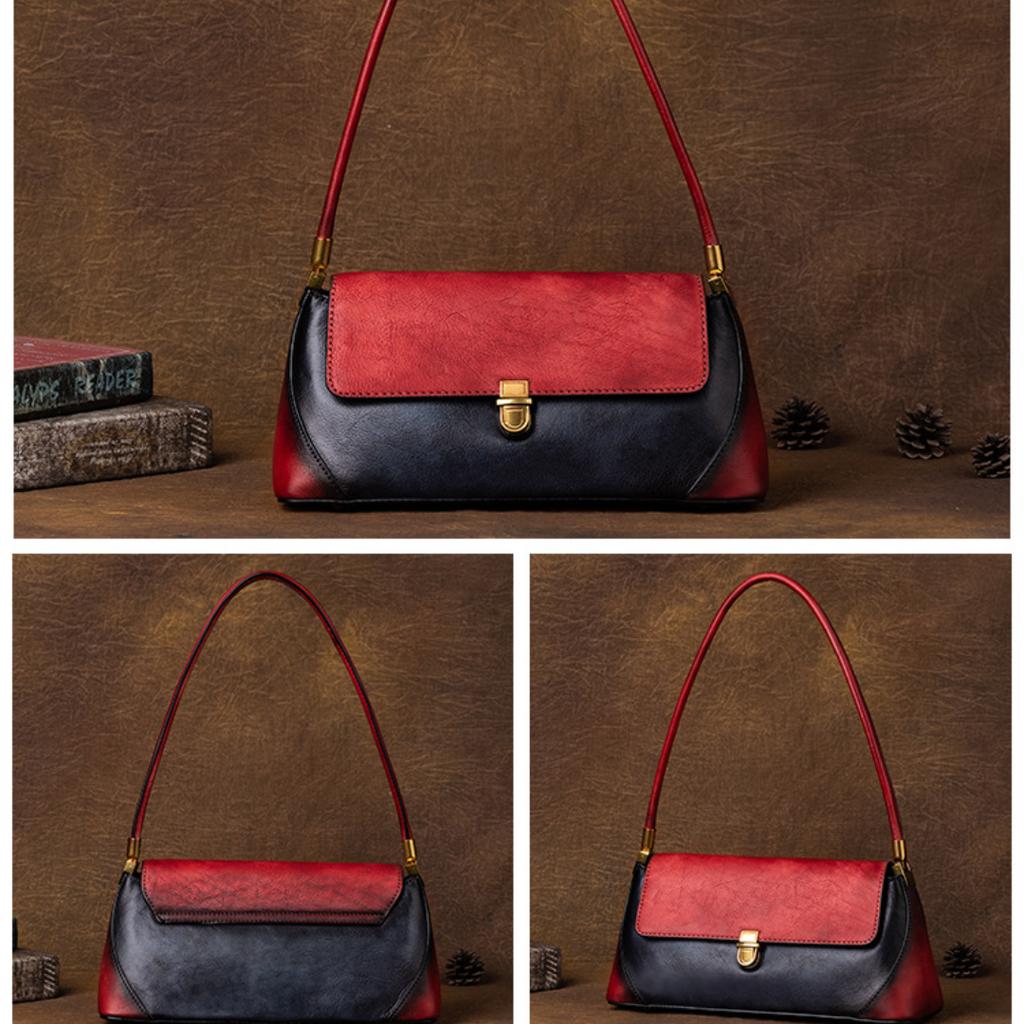 Underarm Baotou Layer Leather Countercolor Handbag Retro Simple Baguette Bag Retro Women's Bag