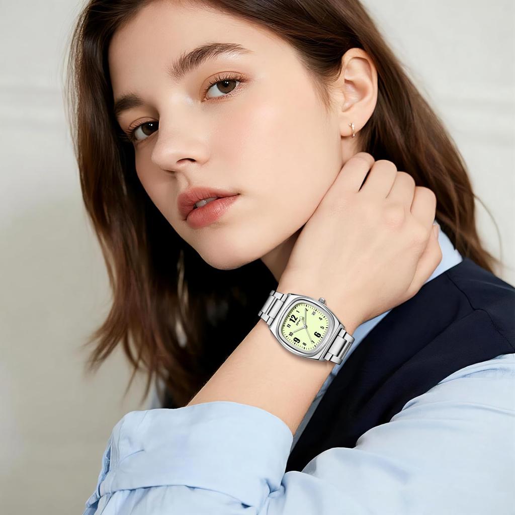 Square stainless steel watch for women small size waterproof rainproof daily water resistant with calendar date display mini size convenient classic