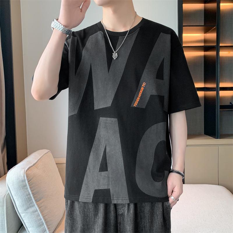 New Summer Fine Steel Stamp Round Neck T-shirt Men's Retro Street Loose Versatile Short Sleeves