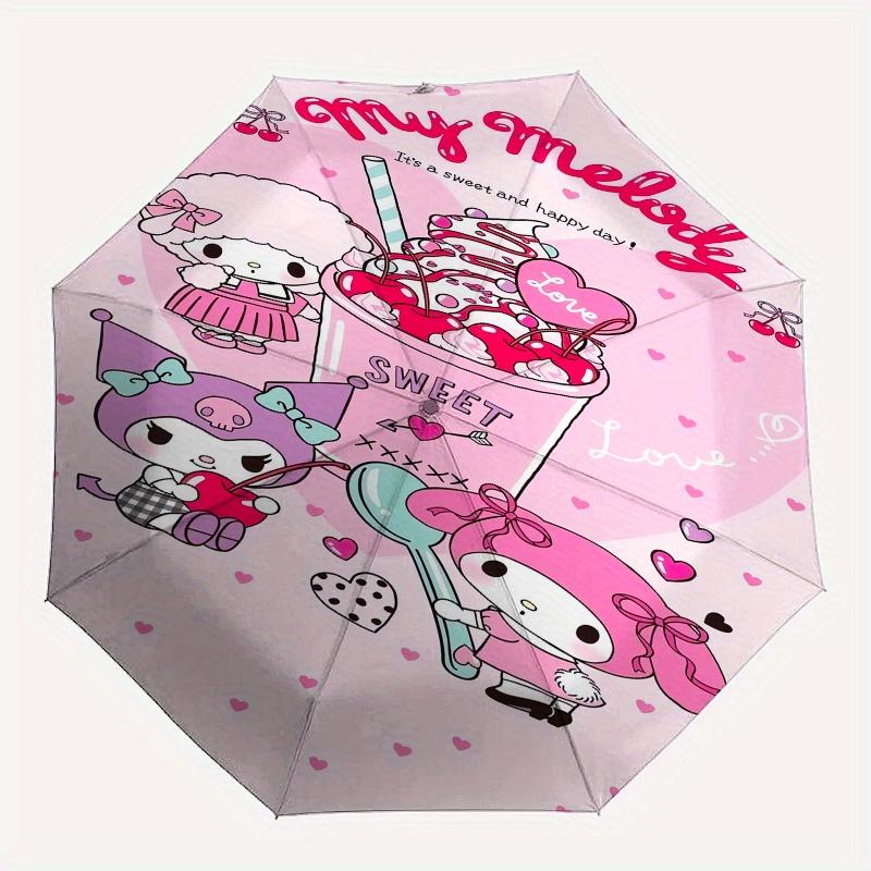 My Melody,Kuromi Automatic Folding Umbrella Simple 8 Rib Design, Bright Cartoon Pattern, Durable Iron Frame, Suitable For Travel, Outdoor, B