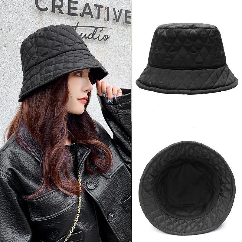 Winter Warm Ultra Light Down Bucket Hat For Women Girl Wide Brim Rhombic Fordable Fisherman Cap Outdoor Windproof Basin Hats