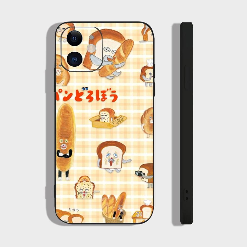 P-Picture Book Bread Phone Case For IPhone 17 Air 16 15 14 13 Pro Max 11 12 Black Silicone Cover