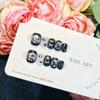 Hand-Painted Press-On Nails: Black Cat Eye Design, Cute Kitten, Fair-Skinned, Niche Manicure Stickers.