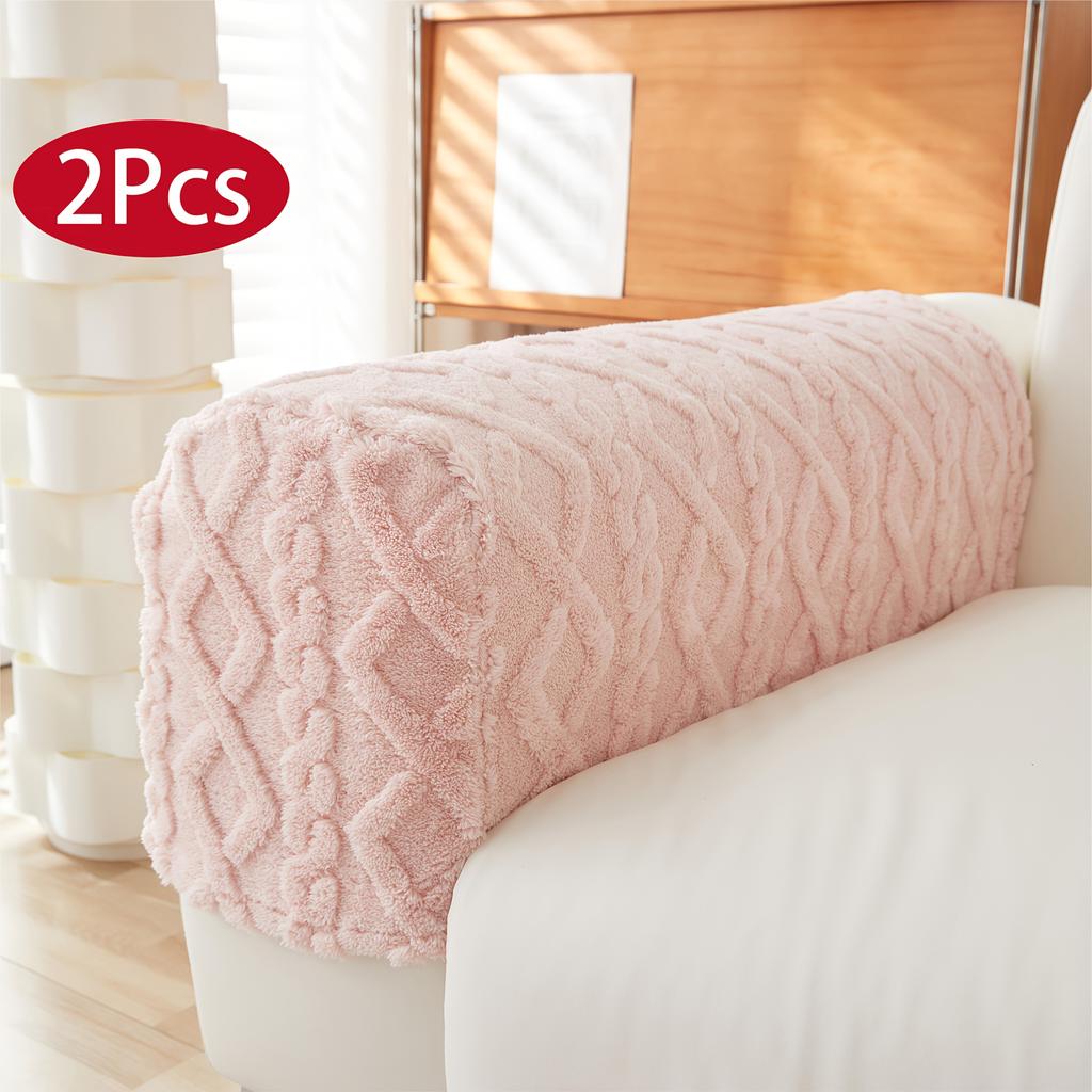 2pcs Velvet Quilted Sofa Covers - Soft Polyester & Spandex Blend, Elastic Fit, Non-Slip &, Machine Washable, Pet-Friendly, Thickened Warmth