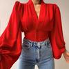 Camicia da Donna Colore Unico Bottoni Primavera Autunno Temperamento Slim-fit per Uso Quotidiano