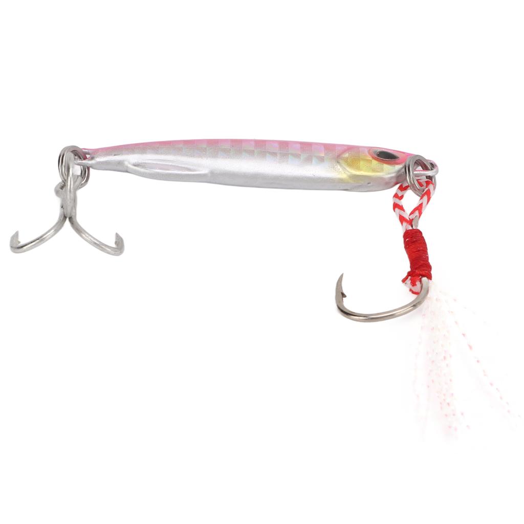Artificial Bait Metal 3D Eyes Fishing Lure 2 Hooks with Feather Reusable Accessories 10gLaser Pink
